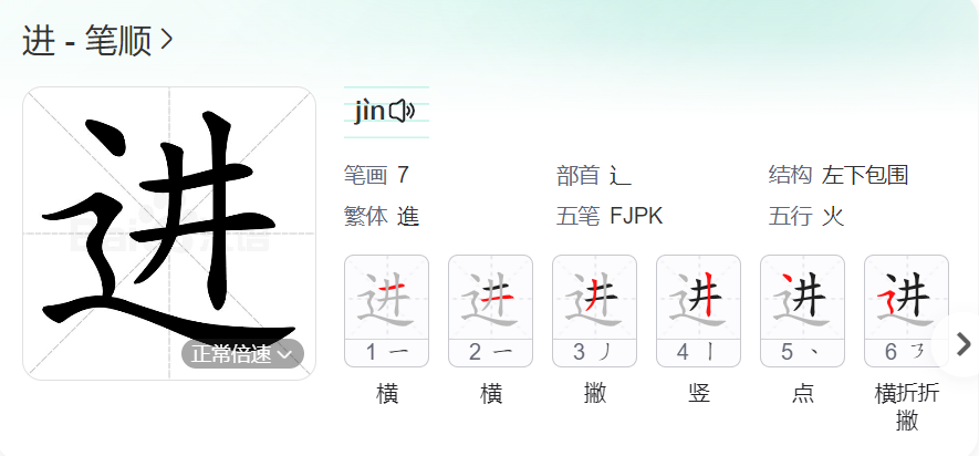 进的笔顺名称怎么读（进的笔顺田字格正确写法图片）