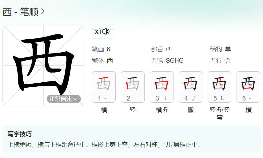 西的笔顺名称怎么读（西的笔顺田字格正确写法图片）