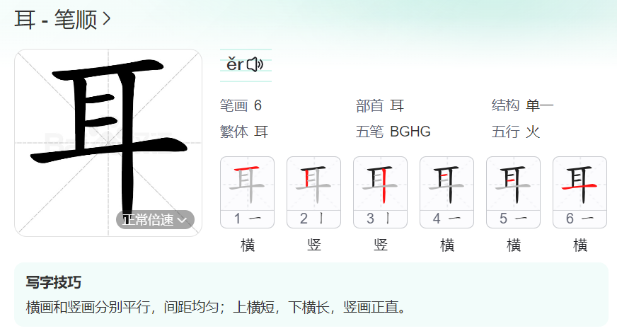 耳的笔顺名称怎么读（耳的笔顺田字格正确写法图片）