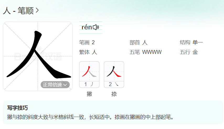 i人的笔顺名称怎么读（人的笔顺田字格正确写法图片）