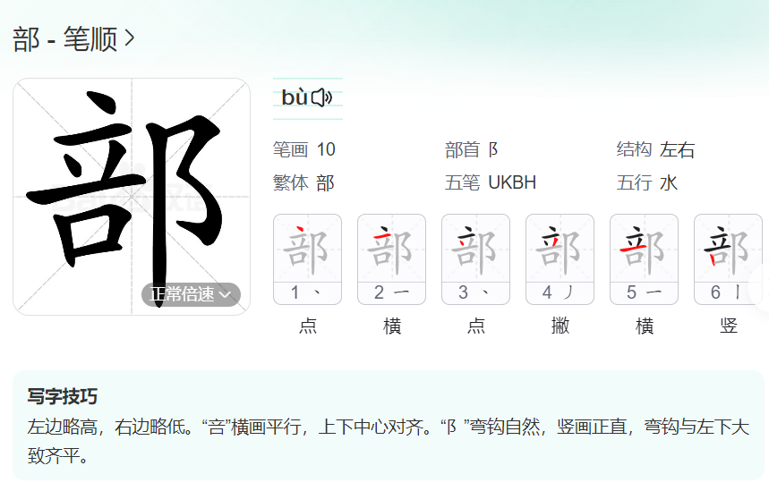 部的笔顺名称怎么读（部的笔顺田字格正确写法图片）
