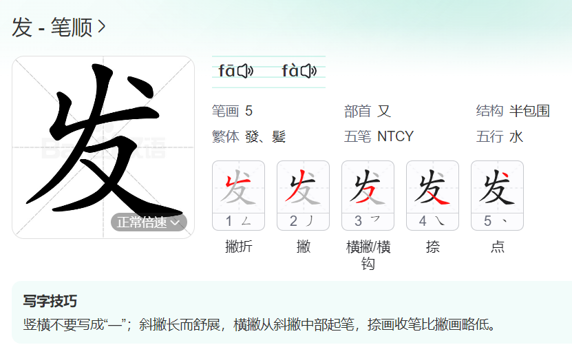 发的笔顺名称怎么读（发的笔顺田字格正确写法图片）