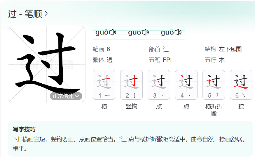 过笔顺名称怎么读（过的笔顺田字格正确写法图片）